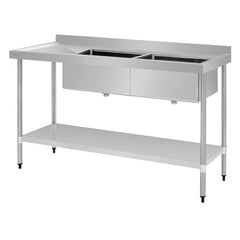 Vogue 1800mm Double Bowl Sink L/H Drainer 90mm Drain