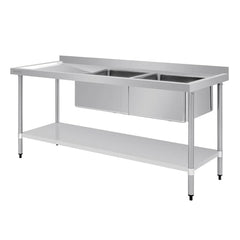 Vogue 1800mm Double Bowl Sink L/H Drainer 90mm Drain