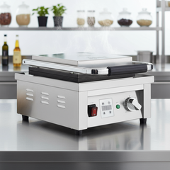 Commercial sandwich maker with digital control panel on a white background