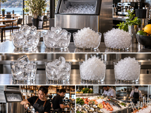 Commercial ice machine with cube, crescent, flake and nugget ice applications