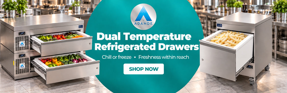 Adande dual-temperature refrigerated drawers — chill or freeze, freshness within reach.