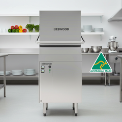 Stainless steel commercial dishwasher with 'ESWOOD' branding on a white background