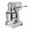 A commercial stand mixer with a large stainless steel bowl, digital control panel, and a metal lever handle, shown on a plain white background.