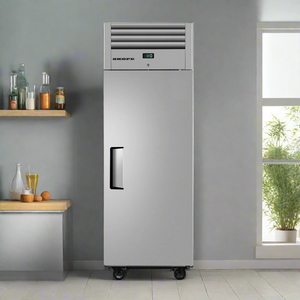 Stainless steel freezer on a white background