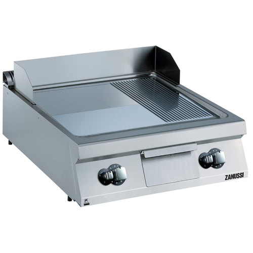 Zanussi Gas 800mm 2/3 Smooth 1/3 Ribbed Polished Chrome Sloped Plate Fry Top - 392055