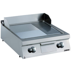 Zanussi Gas 800mm 2/3 Smooth 1/3 Ribbed Polished Chrome Sloped Plate Fry Top - 392055
