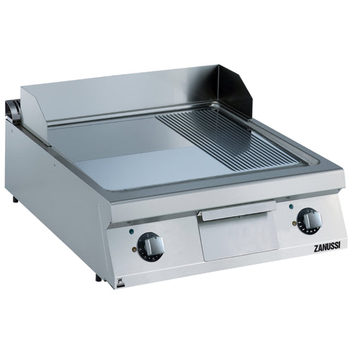 Zanussi Electric 800mm 2/3 Smooth 1/3 Ribbed Polished Chrome Sloped Plate Fry Top - 392074