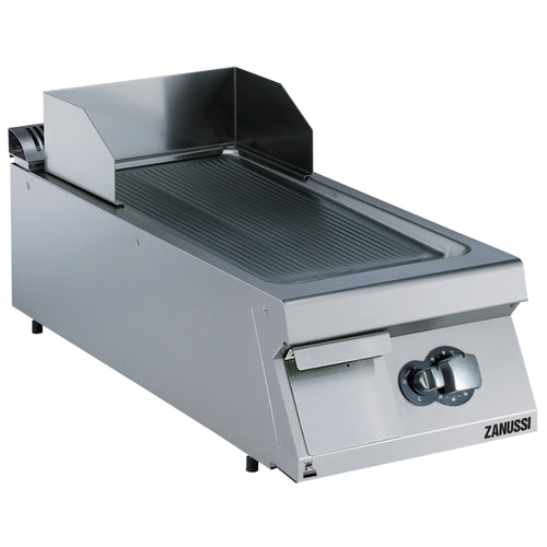 Zanussi Gas 400mm Ribbed Brushed Chrome Sloped Plate Fry Top - 392354