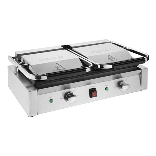 Apuro CU606-A Bistro Double Contact Grill Ribbed Top Flat Base