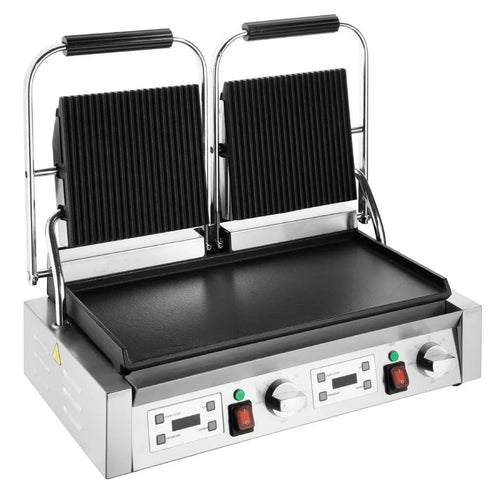 Apuro CU612-A Double Contact Grill Flat Base Ribbed Top