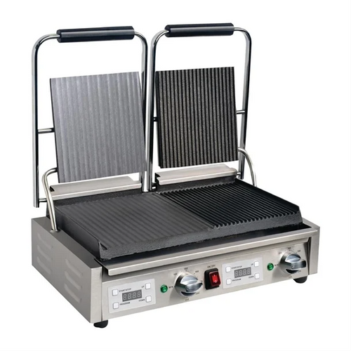 Apuro FC386-A Double Half Ribbed Contact Grill