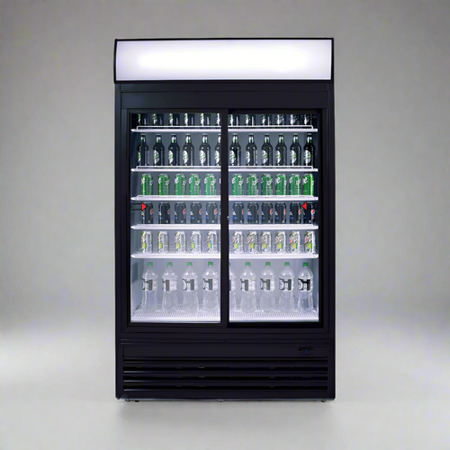 Bromic 945L 2 Sliding Door Upright Display Fridge w Lightbox