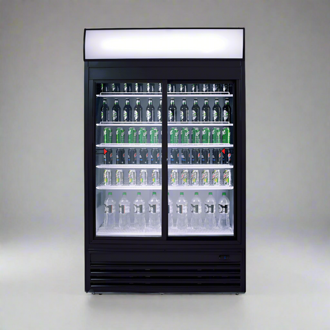 Bromic 945L 2 Sliding Door Upright Display Fridge w Lightbox