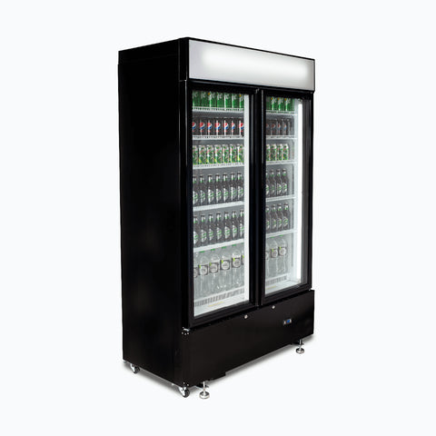 Bromic Upright 960L Display Fridge 2 Doors Flat Glass Cassette Black GM1000LBCAS