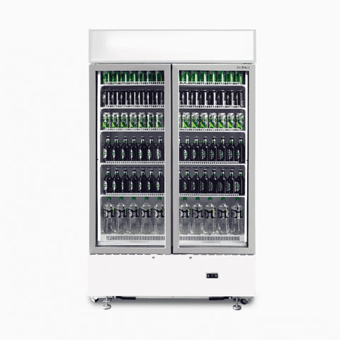 Bromic Upright 960L Display Fridge 2 Doors Flat Glass Cassette White GM1000LWCAS