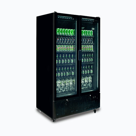 Bromic Upright 1126L Display Fridge 2 Door Flat Glass Black GM1100B-NR