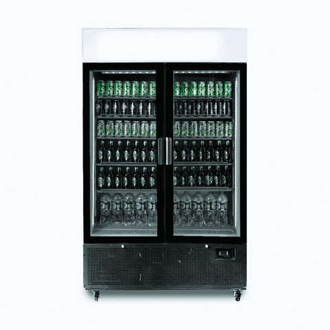 Bromic Upright 1082L Display Fridge 2 Door Flat Glass Lightbox Black GM1100LB-NR