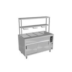 Culinaire CH.BMH.I.GDB.4 supplied island bain marie hot cupboard with bottom-heated 2-tier gantry reference configuration