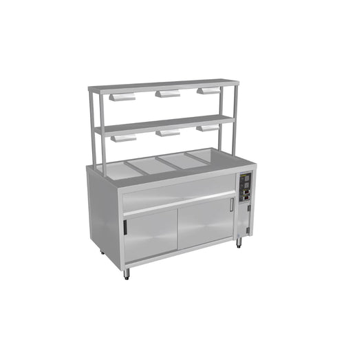 Culinaire CH.BMH.I.GDD.4 supplied island bain marie hot cupboard with double-heated 2-tier gantry reference configuration