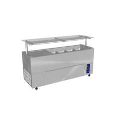 Culinaire CR.IB.CLCBF.GCF.6 supplied slimline mobile refrigerated island buffet with flat glass gantry reference configuration