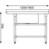 Vogue Dishwasher Inlet Table w Sink 90mm outlet 1200mm
