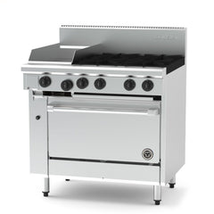 Goldstein PF12G428E-X 914mm four burner gas range with 305mm griddle and static electric oven