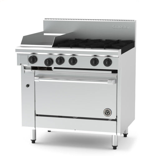 Goldstein PF12G428FF-X 914mm four burner gas range with 305mm griddle and fan forced gas oven