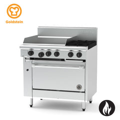 Goldstein PF24G228EFF-X 914mm two burner gas range with 610mm griddle and fan forced electric oven