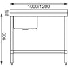 Vogue Single Bowl Sink L/H Drainer 1200mm x 600mm 90mm Drain