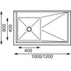 Vogue Single Bowl Sink L/H Drainer 1200mm x 600mm 90mm Drain