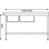 Vogue 1800mm Double Bowl Sink R/H Drainer 90mm Drain