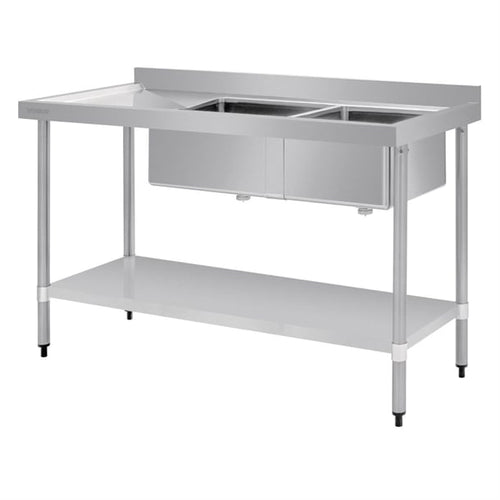 Vogue 1500mm Double Bowl Sink L/H Drainer 90mm Drain