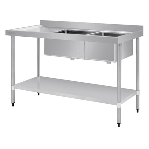 Vogue 1500mm Double Bowl Sink L/H Drainer 90mm Drain