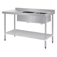 Vogue 1500mm Double Bowl Sink L/H Drainer 90mm Drain