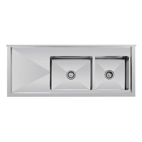 Vogue 1500mm Double Bowl Sink L/H Drainer 90mm Drain