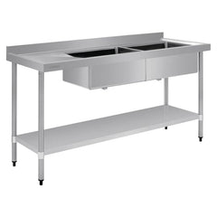 Vogue 1800mm Double Bowl Sink L/H Drainer 90mm Drain