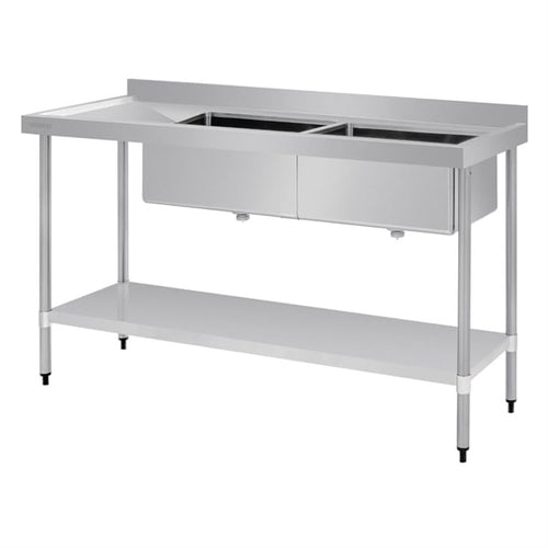 Vogue 1800mm Double Bowl Sink L/H Drainer 90mm Drain