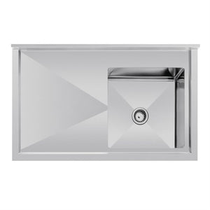 Vogue Single Bowl Sink L/H Drainer 1200mm x 700mm 90mm Drain