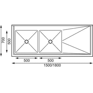 Vogue 1800mm Double Bowl Sink R/H Drainer 90mm Drain
