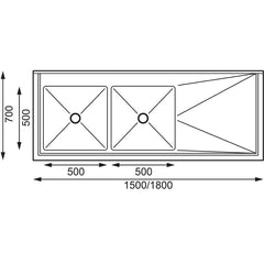 Vogue 1800mm Double Bowl Sink R/H Drainer 90mm Drain