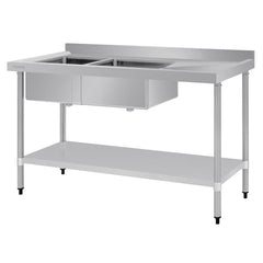 Vogue 1500mm Double Bowl Sink R/H Drainer 90mm Drain
