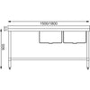 Vogue 1500mm Double Bowl Sink L/H Drainer 90mm Drain