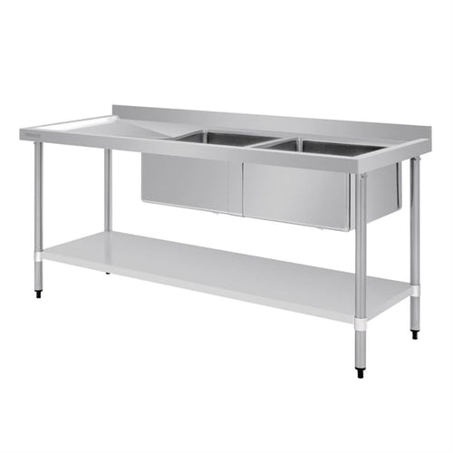 Vogue 1800mm Double Bowl Sink L/H Drainer 90mm Drain
