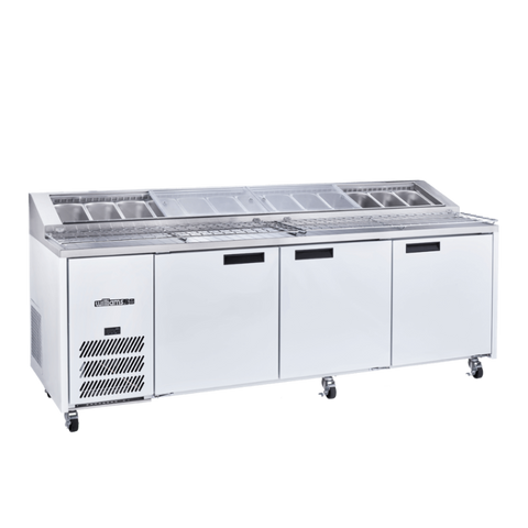 Williams Jade Pizza - 3 door White Pizza Prep Counter Refrigerator With Blown Air Well