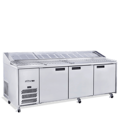 Williams Jade Pizza - 3 door Stainless Steel Pizza Prep Counter Refrigerator With Blown Air Well