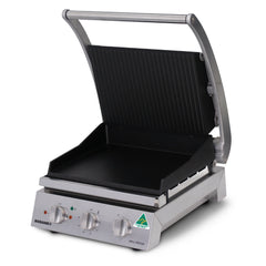 Roband GSA610RT ribbed non-stick Grill Station open at 90 degrees