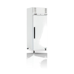 Williams Pearl - One Door White Upright Storage Freezer on a crisp white background with mirrored reflection