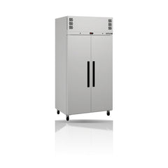 Williams Pearl - Slim 2 door White Upright Storage Refrigerator on a crisp white background with mirrored reflection