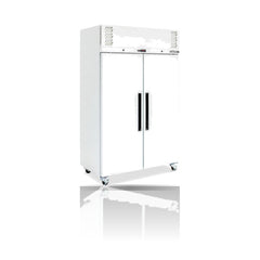 Williams Pearl - 2 door White Upright Storage Freezer on a crisp white background with mirrored reflection