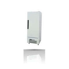 Williams Quartz Star - One Door White Upright Storage Refrigerator on a crisp white background with mirrored reflection